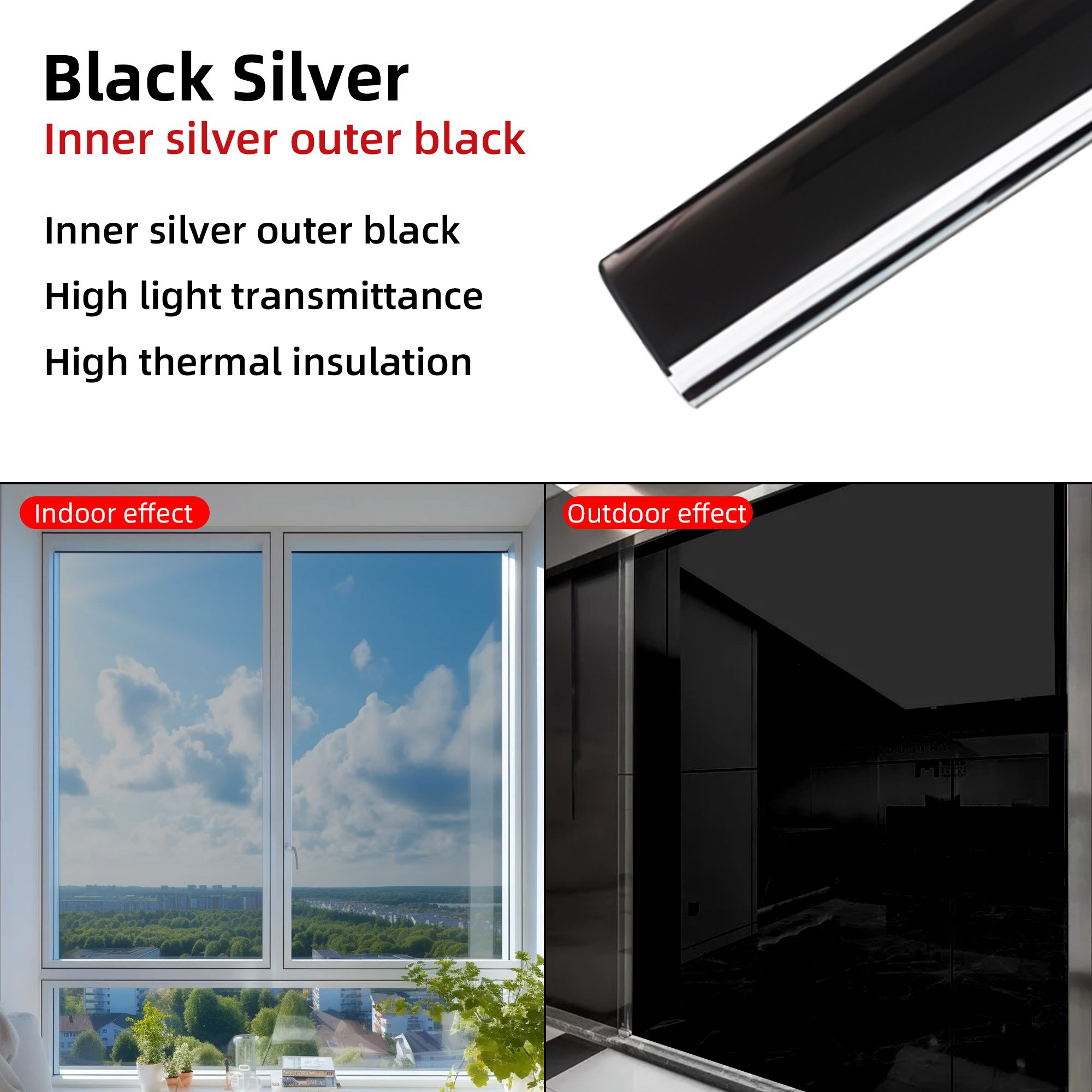 1.52*30M VLT5% One Way Black Silver Building Glass Solar Control Reflective Mirror Effect Decoration Window Tint Film Made PET