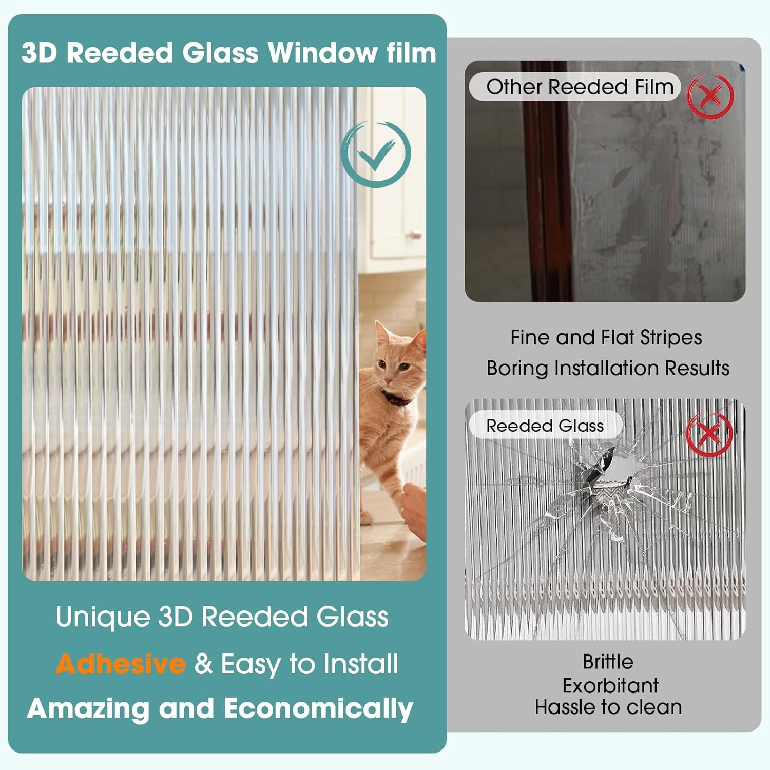 UDK Wholesale Price Fluted Adhesive Reeded Glass Window Film Translucence Privacy reeded glass sticker