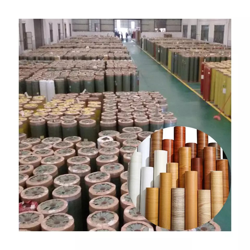 Factory direct sale high gloss wood gain self adhesive PVC film roll and PVC lamination film for furniture