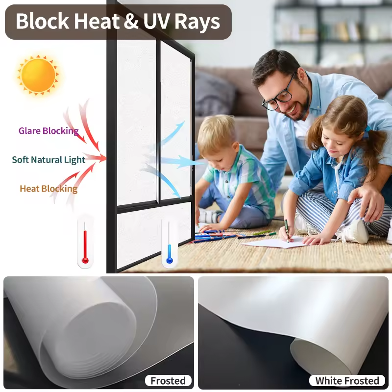 Frosted Window Film For Home Office Matte White Glass Tint Heat Control Decorative Film Privacy Building Window Film