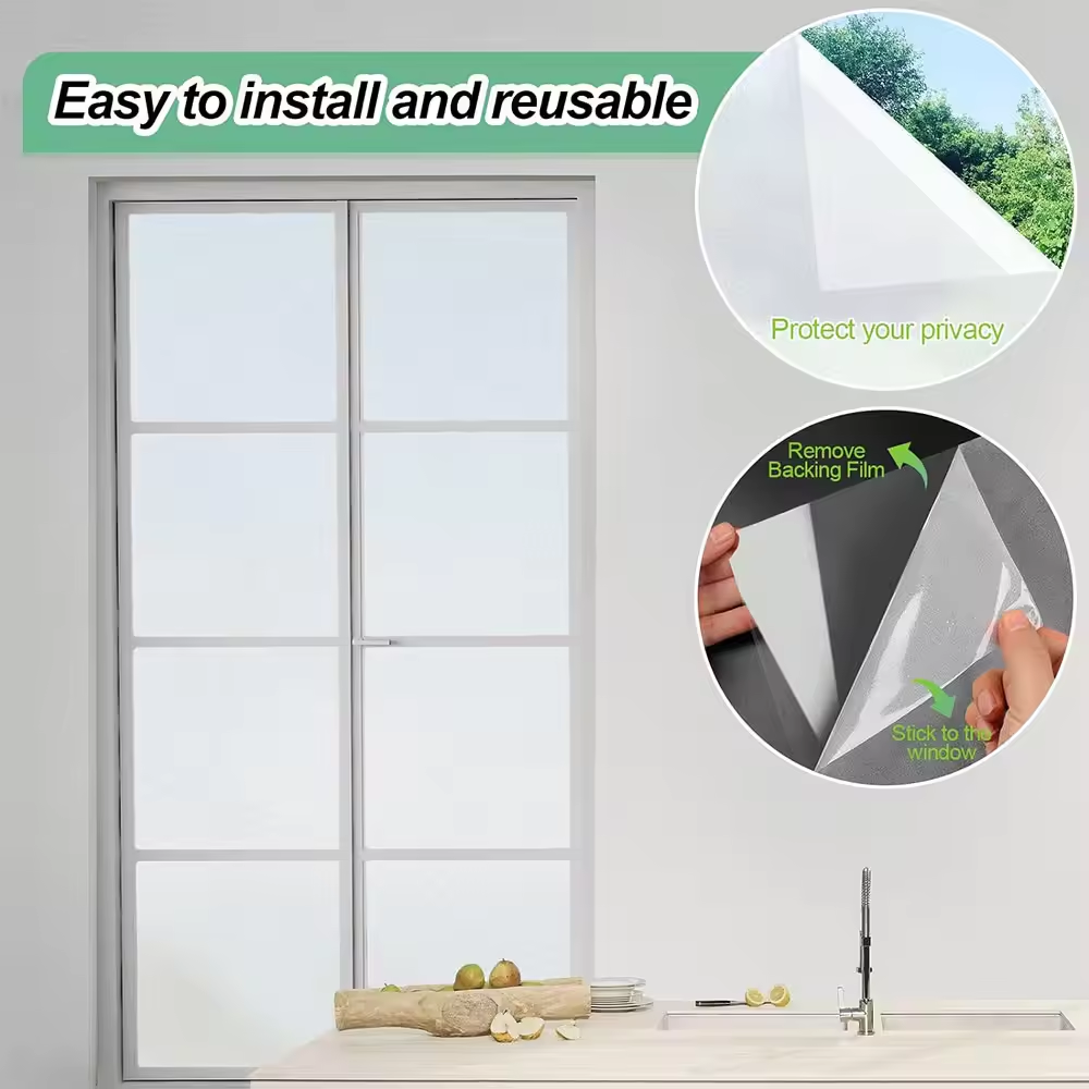 Frosted Window Film For Home Office Matte White Glass Tint Heat Control Decorative Film Privacy Building Window Film