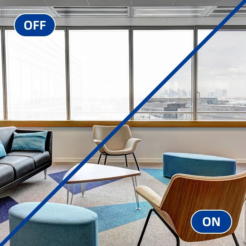 Electrified Switchable Glass Colorful Dimming Privacy Protection Smart Film Glass 83% Transmittance Smart PDLC Film