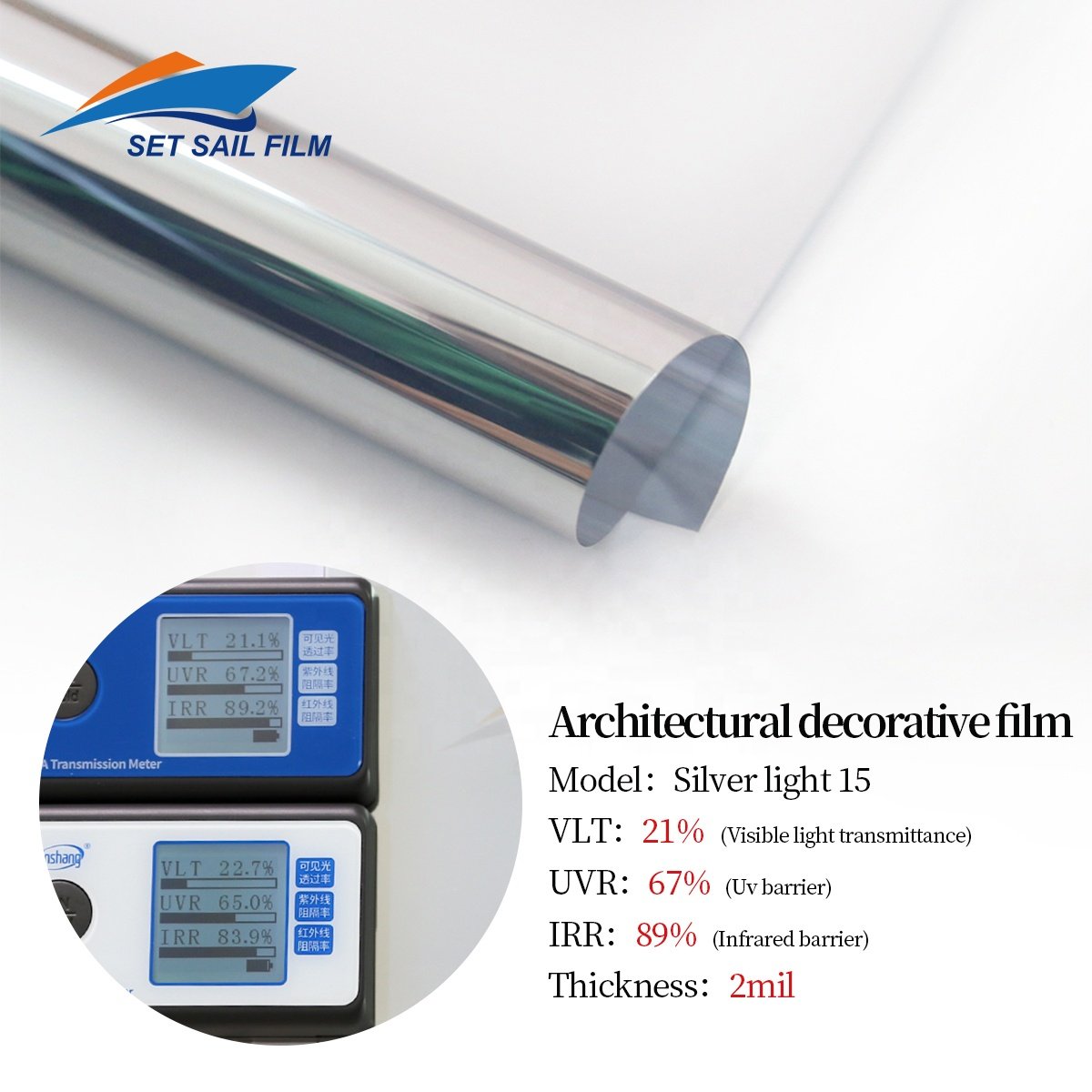 Customized factory Silver Light35 Silver Window Film,One Way Vision Home Office building film,Reflective Solar Tint Film