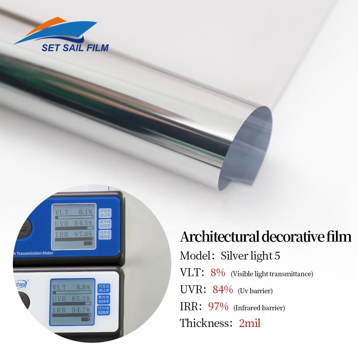 Customized factory Silver Light35 Silver Window Film,One Way Vision Home Office building film,Reflective Solar Tint Film