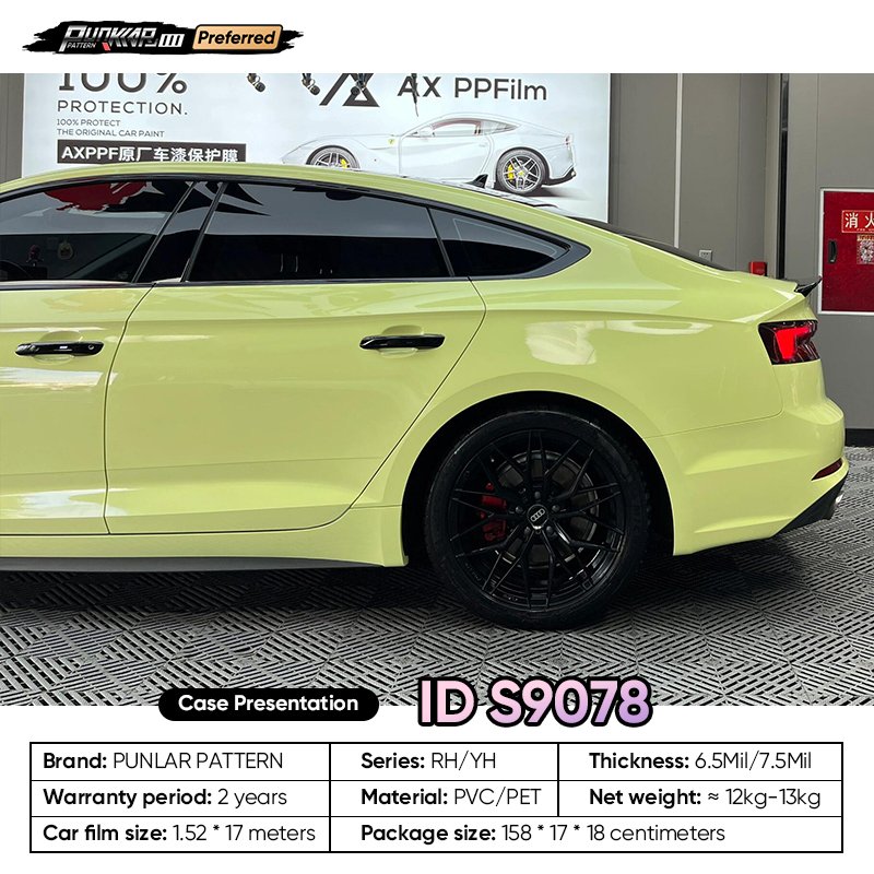 Customizable OEM Yellow PET Vinyl Film High-Gloss PVC Film 1.52 Cm Wide Waterproof Color-Changing Film