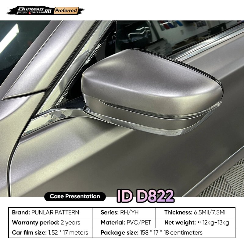 Matte metallic luster Grey Car Wrap Vinyl PET High-Gloss PVC Film 1.52CM Width Car Stickers Waterproof Color-Changing Film