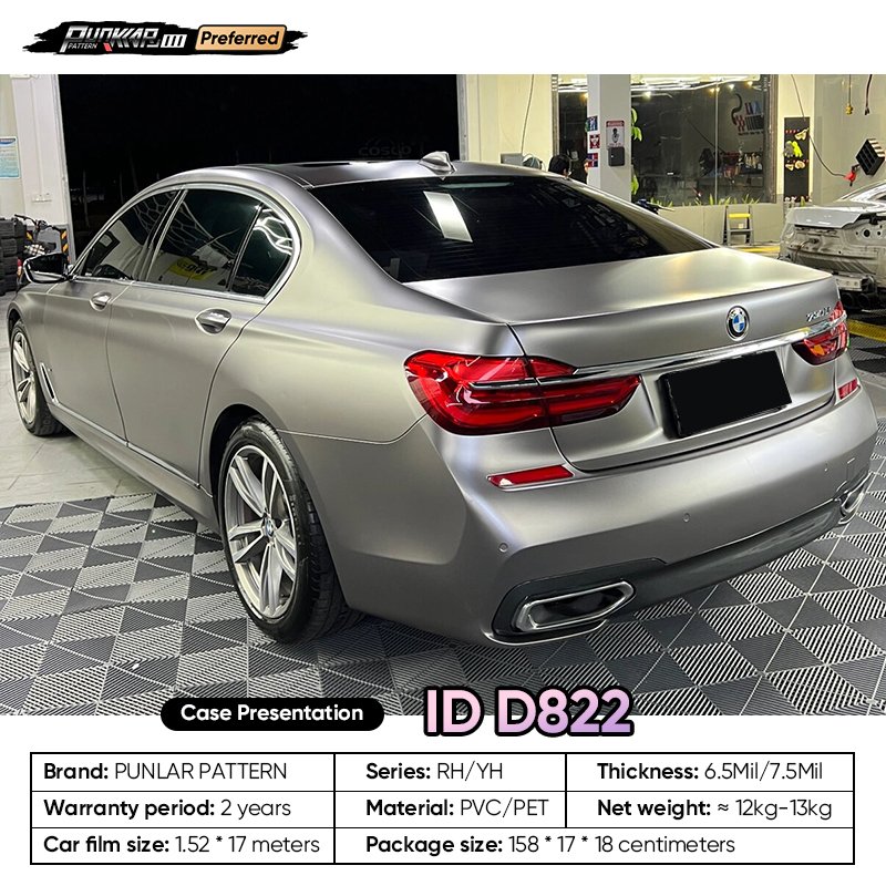 Matte metallic luster Grey Car Wrap Vinyl PET High-Gloss PVC Film 1.52CM Width Car Stickers Waterproof Color-Changing Film