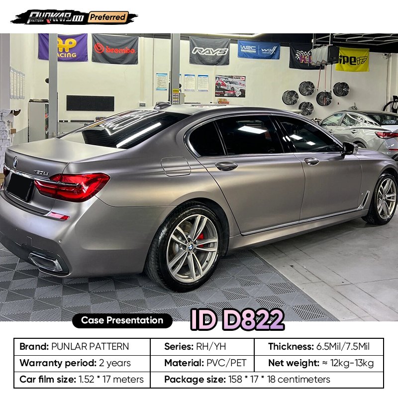 Matte metallic luster Grey Car Wrap Vinyl PET High-Gloss PVC Film 1.52CM Width Car Stickers Waterproof Color-Changing Film