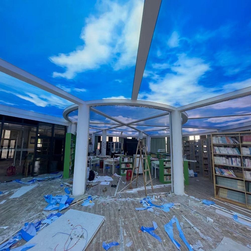 Interior Led Light Decorative Films Pvc Translucent 3d Effect custom Uv Printed Stretch Ceiling Film for luxury office