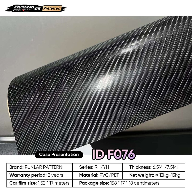 Customizable OEM Carbon Fiber Pattern Car Wrap Vinyl PET High-Gloss PVC Film 1.52 Car Stickers Waterproof Color-Changing Film