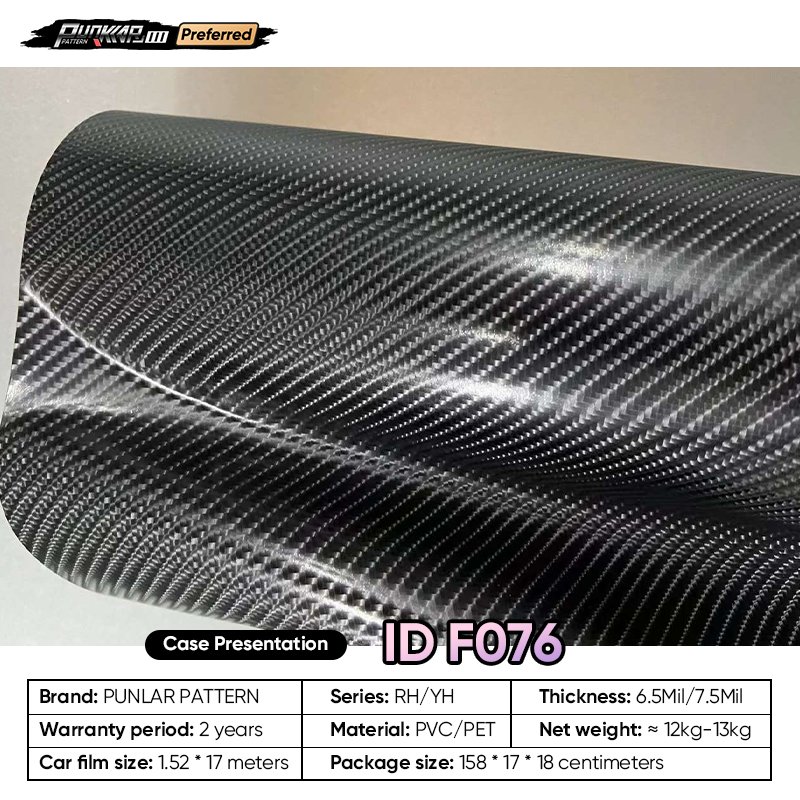 Customizable OEM Carbon Fiber Pattern Car Wrap Vinyl PET High-Gloss PVC Film 1.52 Car Stickers Waterproof Color-Changing Film