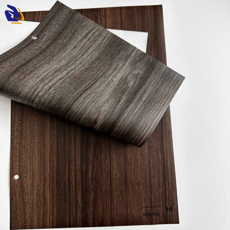 Not Self-Adhesive Wood Grain PVC Decorative Film For MDF charcoal Board Wall Panel Embossed Wooden Color PVC Sheet For Door