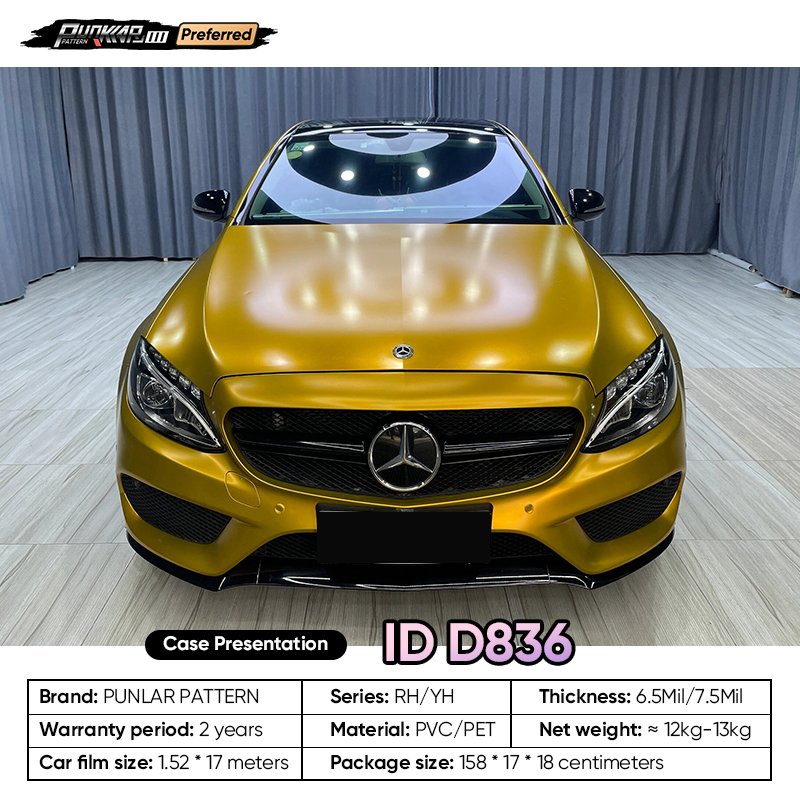 Matte metallic luster Golden Car Wrap Vinyl PET High-Gloss PVC Film 1.52CM Width Car Stickers Waterproof Color-Changing Film