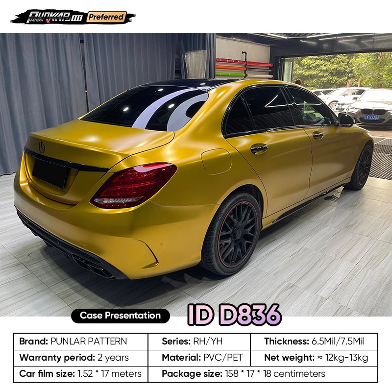 Matte metallic luster Golden Car Wrap Vinyl PET High-Gloss PVC Film 1.52CM Width Car Stickers Waterproof Color-Changing Film