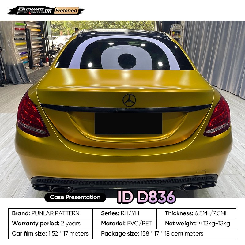Matte metallic luster Golden Car Wrap Vinyl PET High-Gloss PVC Film 1.52CM Width Car Stickers Waterproof Color-Changing Film