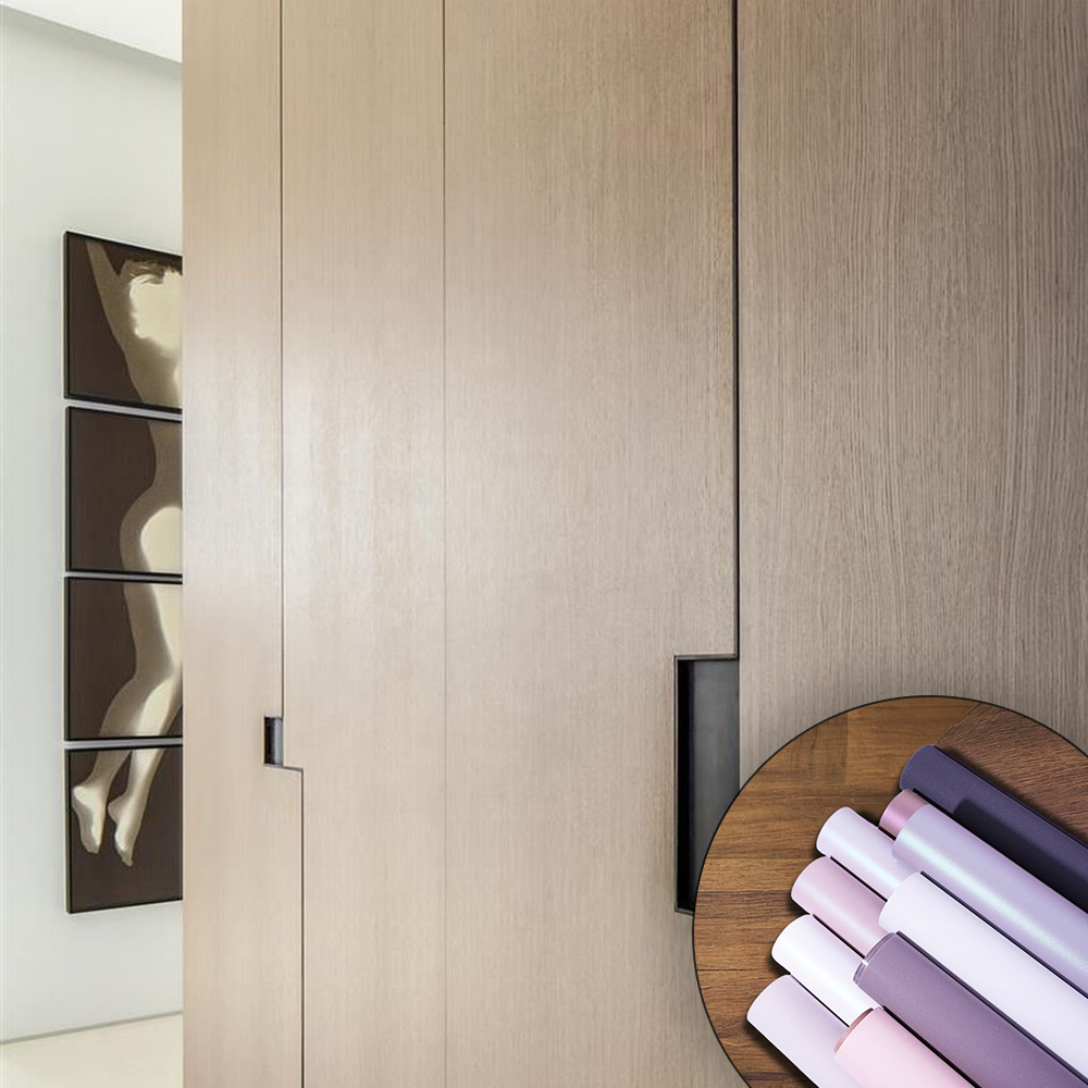 Anti Metal Brushed Heat Transfer Vacuum pressed furniture door skin PET/PETG Decor film for door