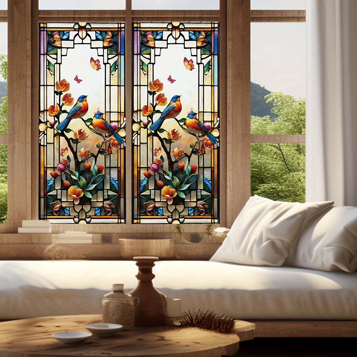Privacy Window Film Stained Glass Non-adhesive Frosted Glass Film Decorative Static Cling Window Film For Home