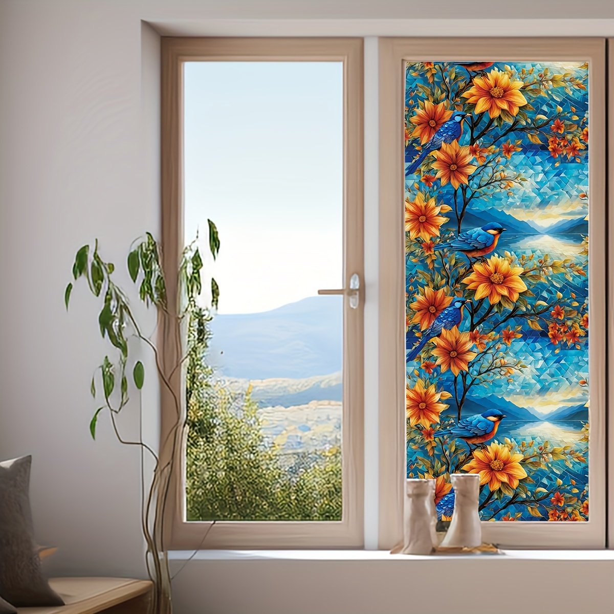 Privacy Window Film Stained Glass Non-adhesive Frosted Glass Film Decorative Static Cling Window Film For Home