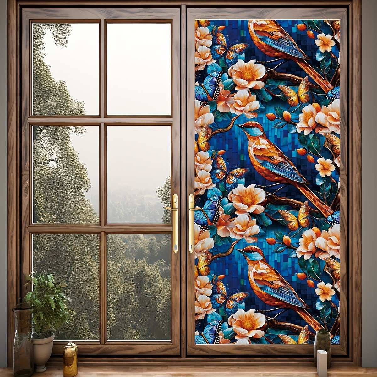 Privacy Window Film Stained Glass Non-adhesive Frosted Glass Film Decorative Static Cling Window Film For Home