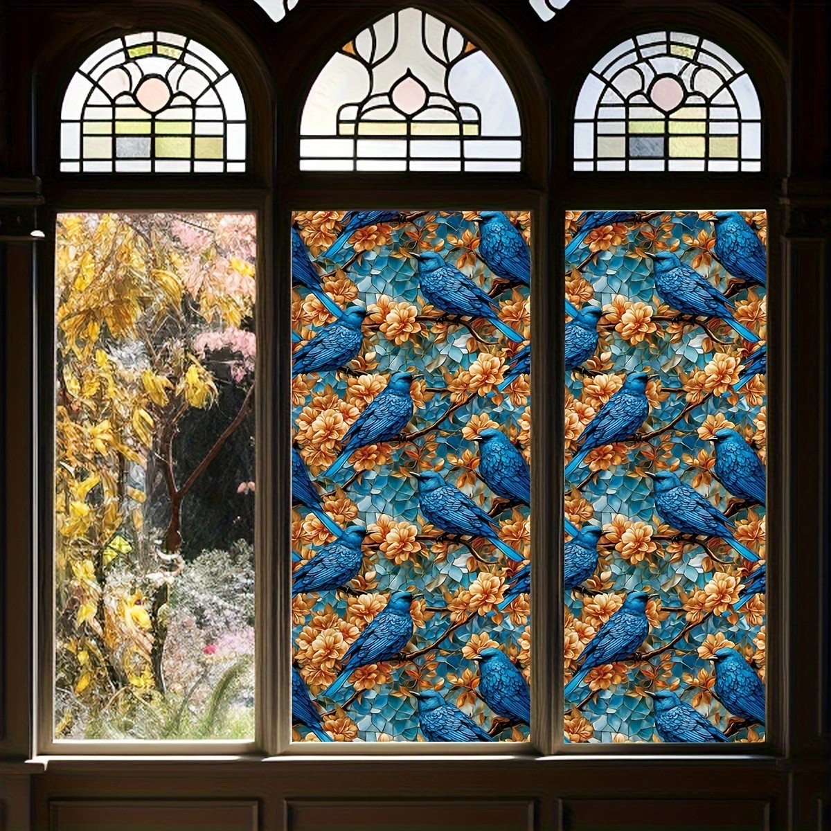 Privacy Window Film Stained Glass Non-adhesive Frosted Glass Film Decorative Static Cling Window Film For Home