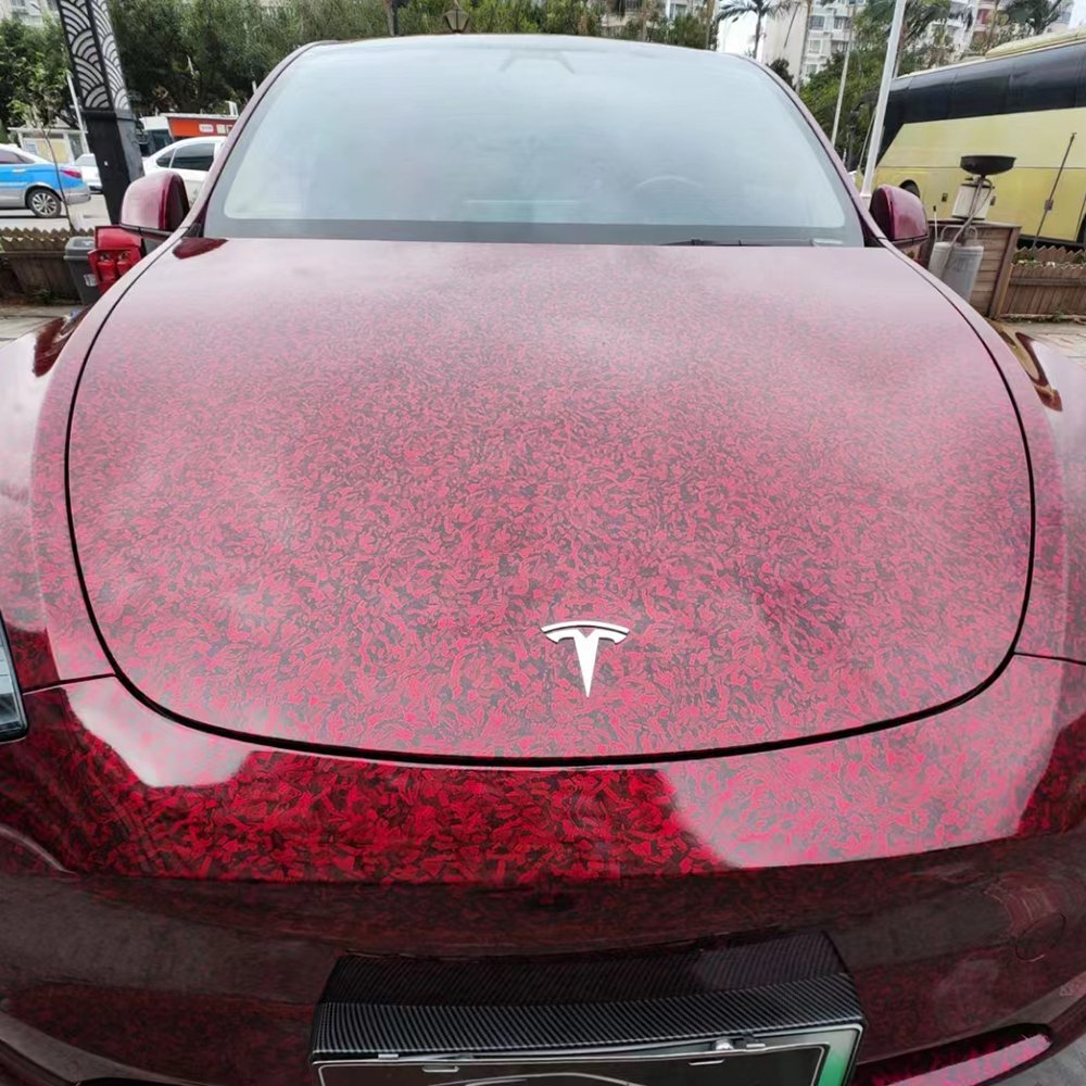 WRAPMASTER 1.52*18m PET 3D Super Gloss Forged Carbon Red Car Wrap Vinyl Sticker Car Films Vinyl Wrap Car