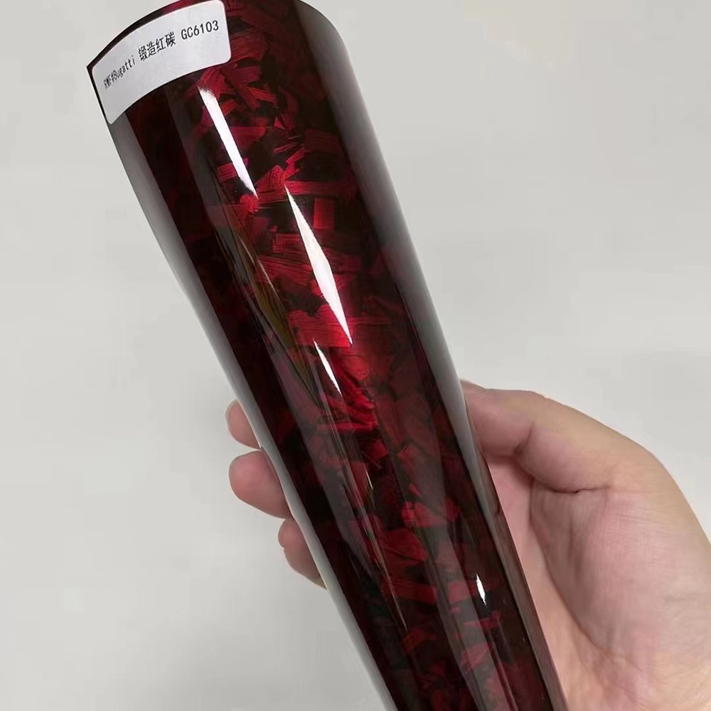WRAPMASTER 1.52*18m PET 3D Super Gloss Forged Carbon Red Car Wrap Vinyl Sticker Car Films Vinyl Wrap Car