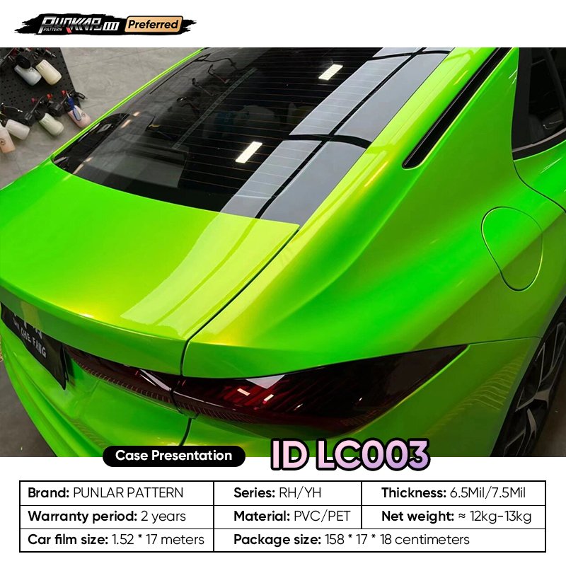 Customizable OEM Coral Green Car Wrap Vinyl PET High-Gloss PVC Film 1.52Cm Wide Car Stickers Waterproof Color-Changing Film