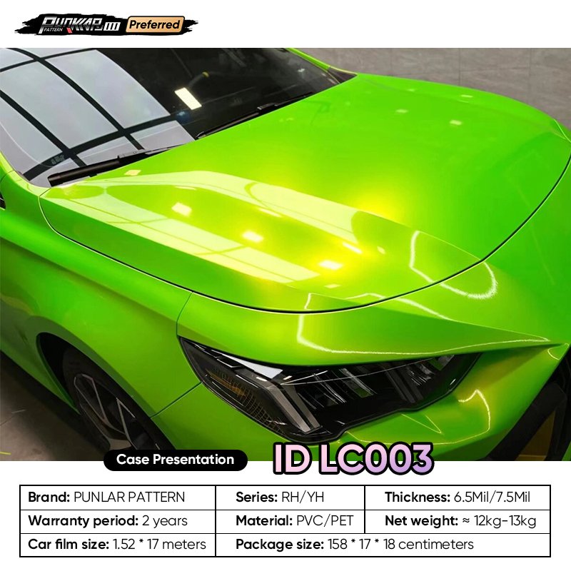 Customizable OEM Coral Green Car Wrap Vinyl PET High-Gloss PVC Film 1.52Cm Wide Car Stickers Waterproof Color-Changing Film