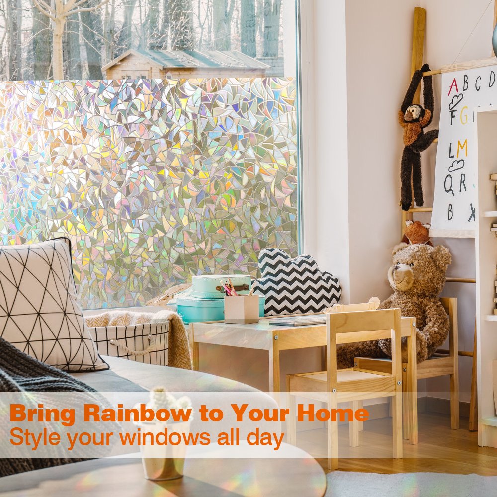3D No Glue Window Privacy Film Static Window Clings Decorative Film Rainbow Light Effect Prism Window Stickers
