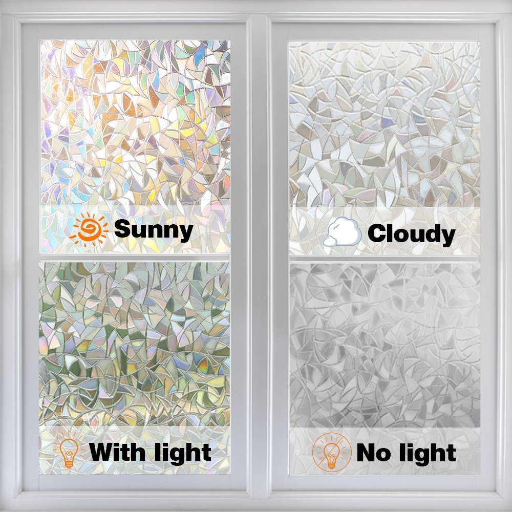 3D No Glue Window Privacy Film Static Window Clings Decorative Film Rainbow Light Effect Prism Window Stickers