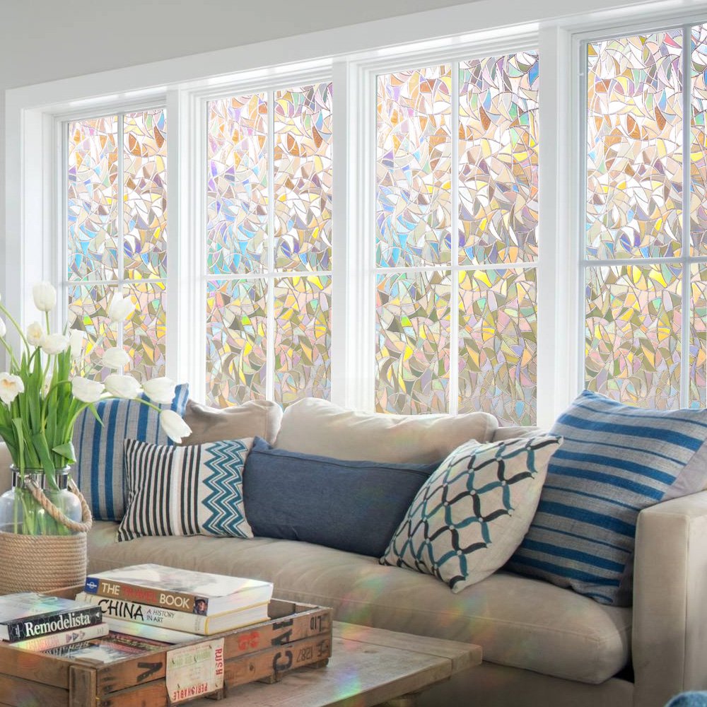 3D No Glue Window Privacy Film Static Window Clings Decorative Film Rainbow Light Effect Prism Window Stickers