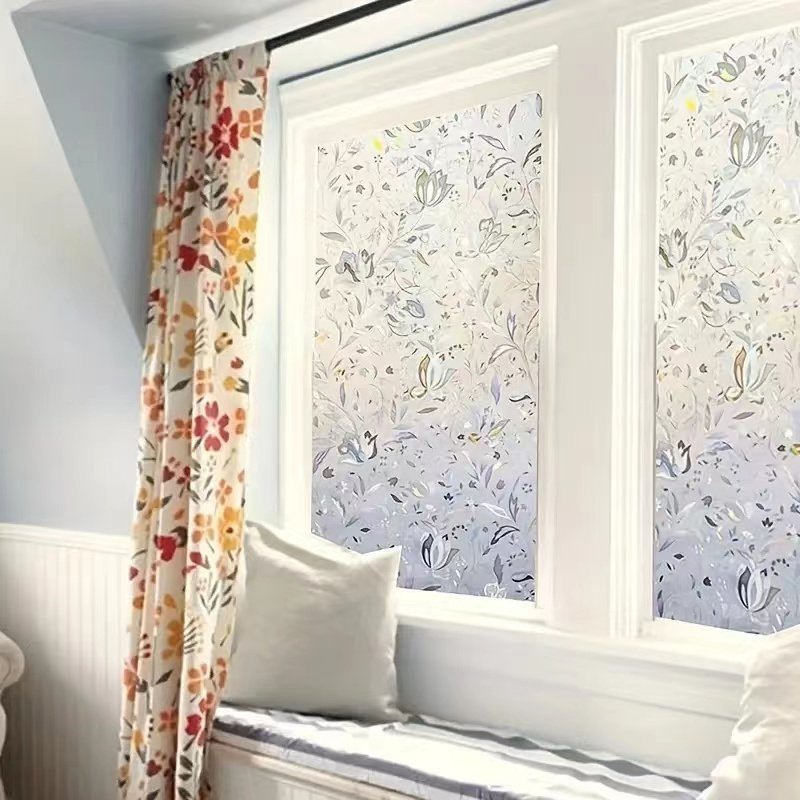 Modern Tulip Pattern Design Electrostatic Window Film Roll Embossed Surface with Privacy Proof for Glass Decorative Function