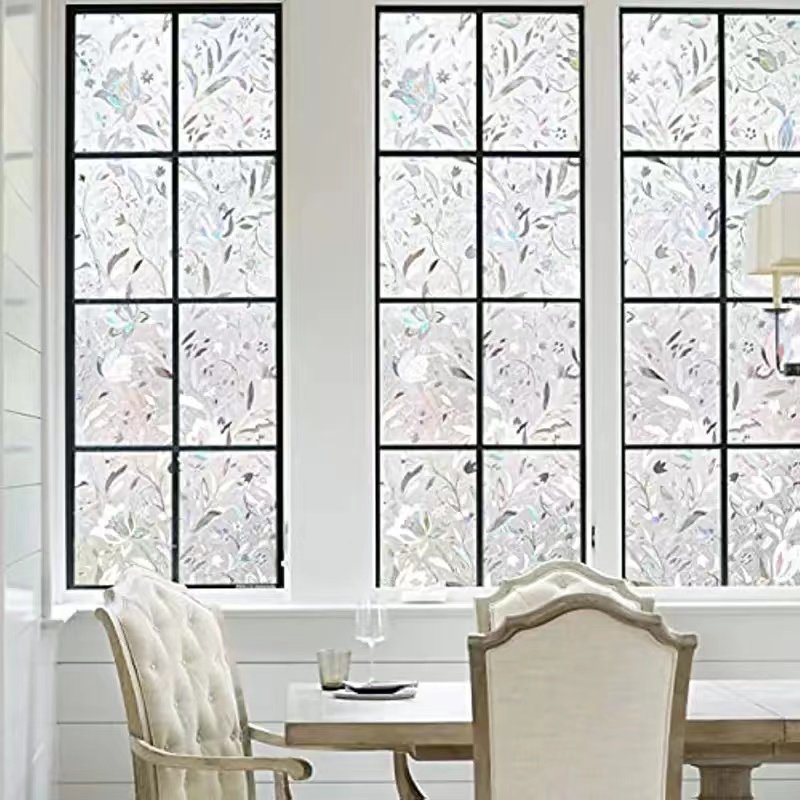 Modern Tulip Pattern Design Electrostatic Window Film Roll Embossed Surface with Privacy Proof for Glass Decorative Function