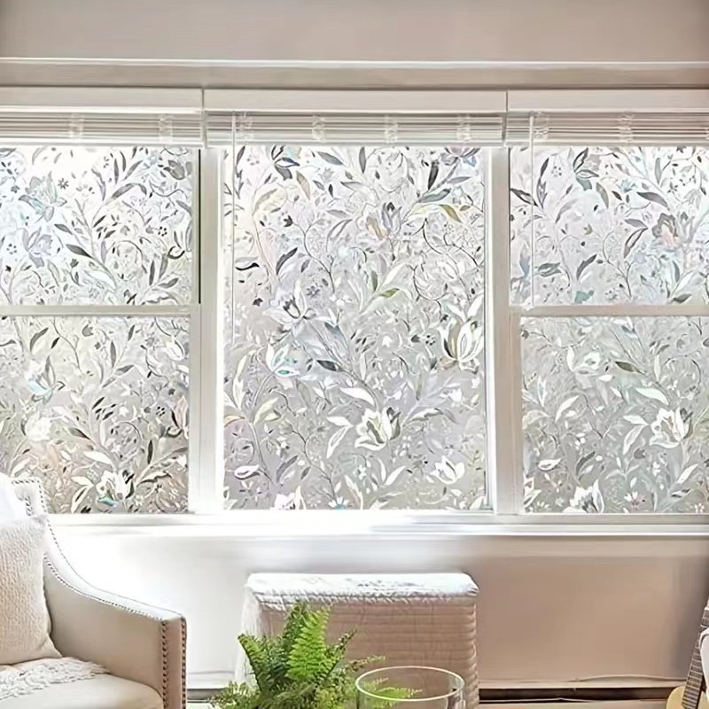Modern Tulip Pattern Design Electrostatic Window Film Roll Embossed Surface with Privacy Proof for Glass Decorative Function