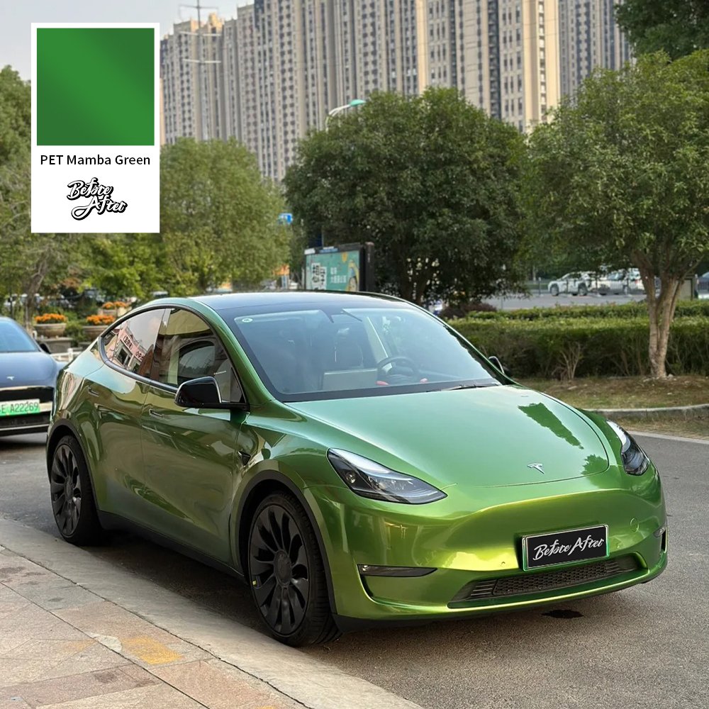 High Quality air free bubbles car body protective colored change vinyl car wraps PET Mamba Green Metallic Wrapping film