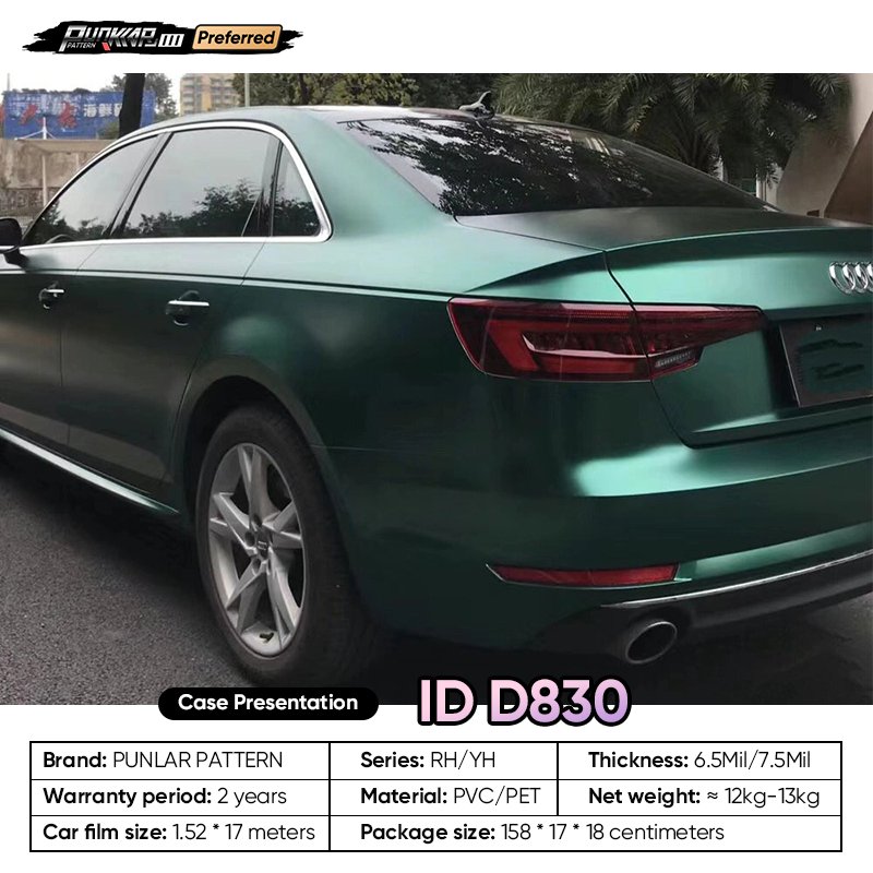 Matte metallic luster Green Car Wrap Vinyl PET High-Gloss PVC Film 1.52CM Width Car Stickers Waterproof Color-Changing Film