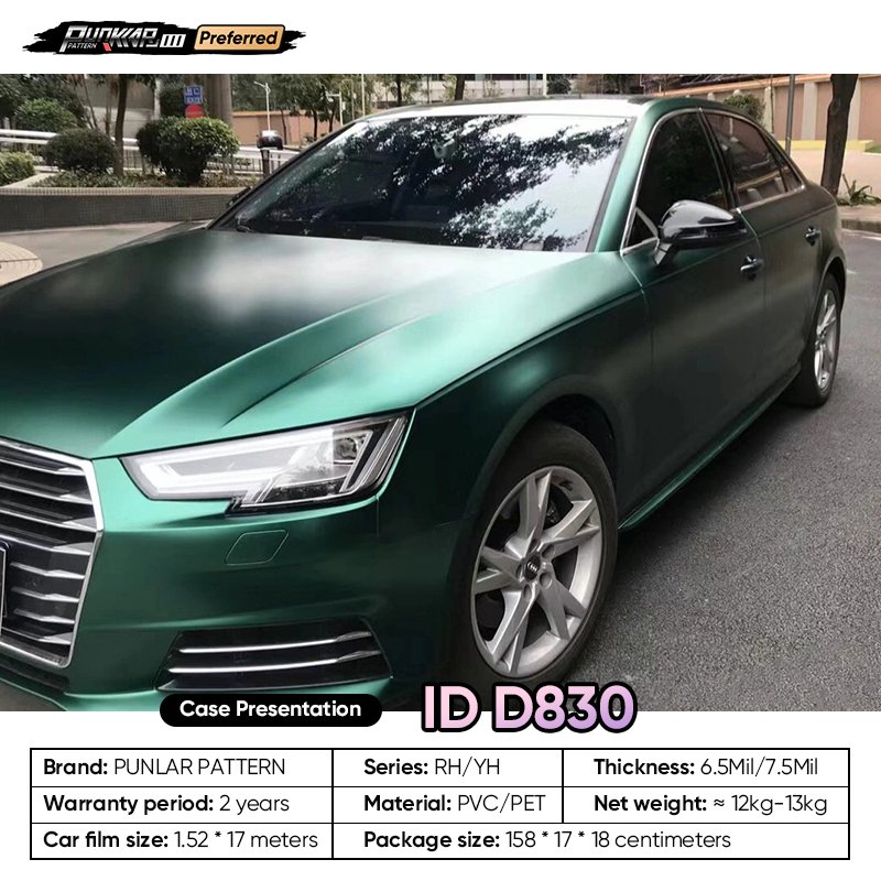 Matte metallic luster Green Car Wrap Vinyl PET High-Gloss PVC Film 1.52CM Width Car Stickers Waterproof Color-Changing Film