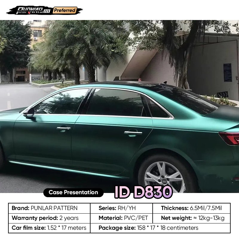 Matte metallic luster Green Car Wrap Vinyl PET High-Gloss PVC Film 1.52CM Width Car Stickers Waterproof Color-Changing Film