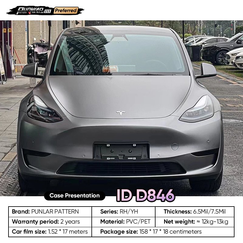 Matte metallic luster Grey Car Wrap Vinyl PET High-Gloss PVC Film 1.52CM Width Car Stickers Waterproof Color-Changing Film