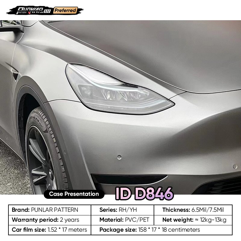 Matte metallic luster Grey Car Wrap Vinyl PET High-Gloss PVC Film 1.52CM Width Car Stickers Waterproof Color-Changing Film