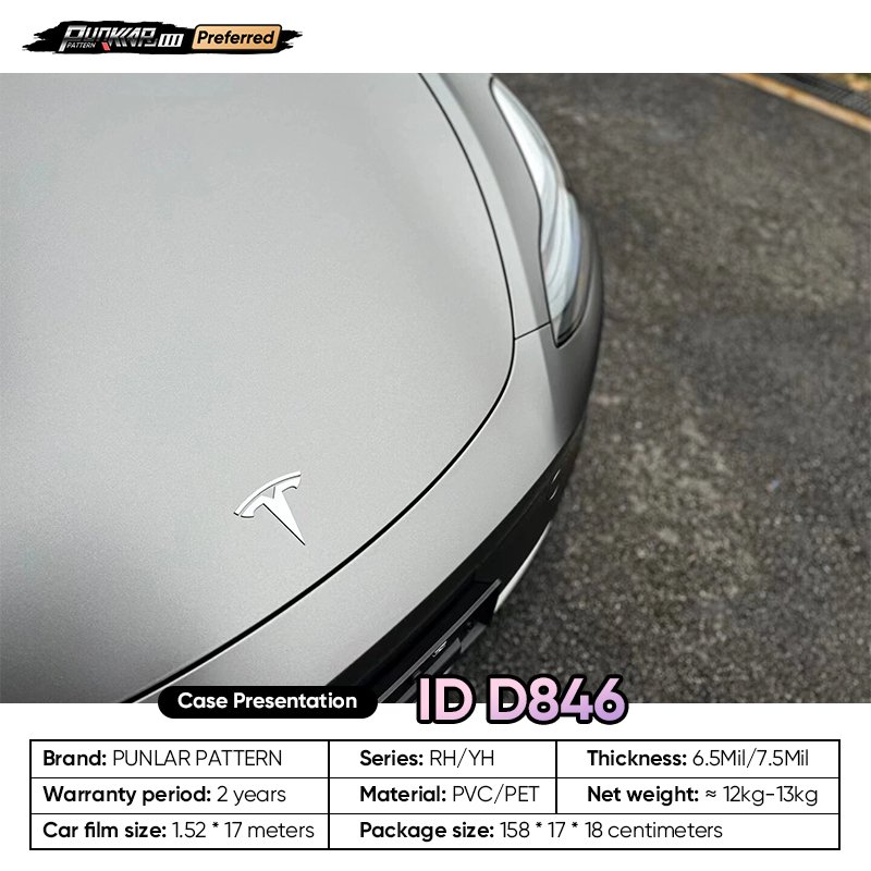 Matte metallic luster Grey Car Wrap Vinyl PET High-Gloss PVC Film 1.52CM Width Car Stickers Waterproof Color-Changing Film