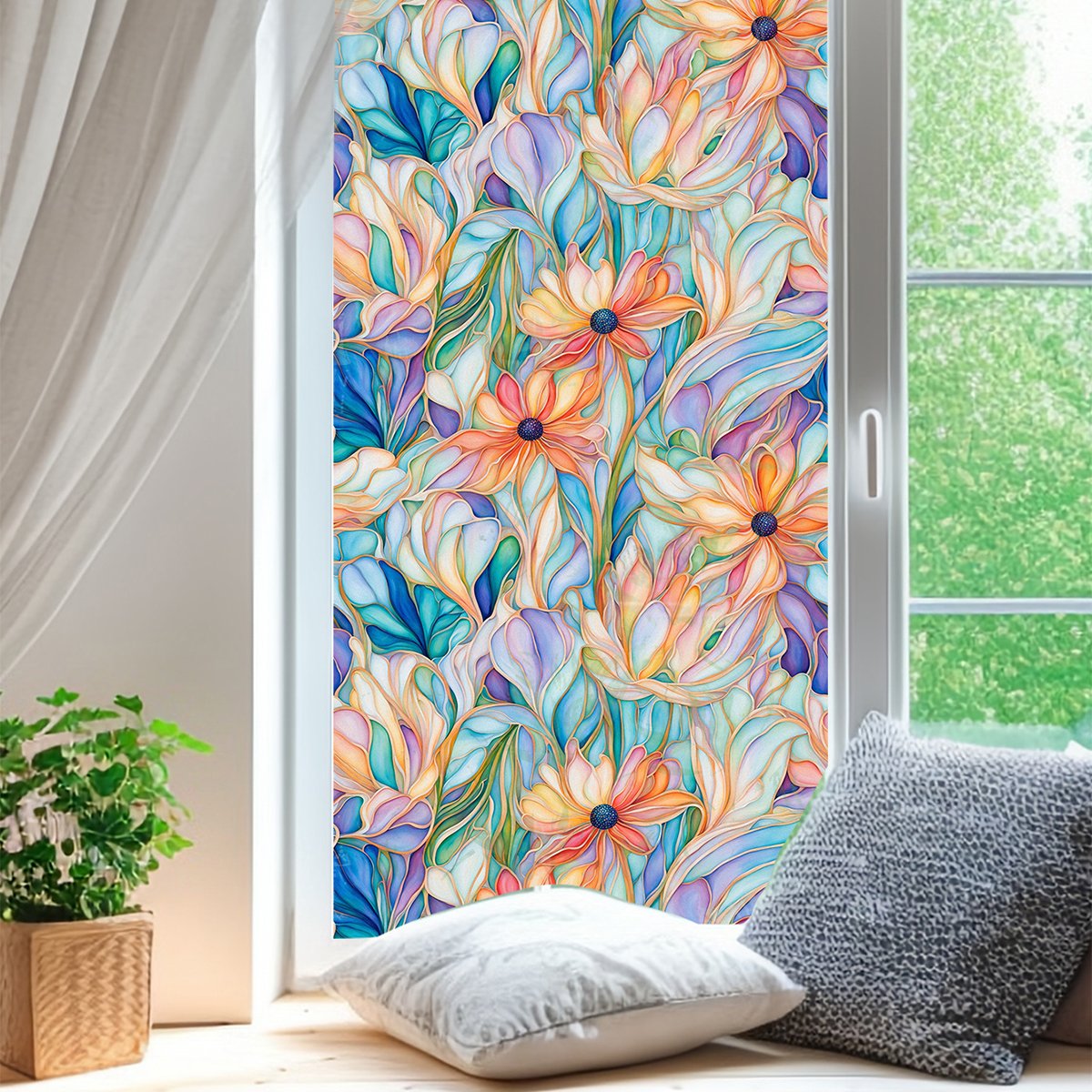 Hot watercolor painted flower room decoration wallpaper home decoration anti fouling Self adhesive thickened waterproof film
