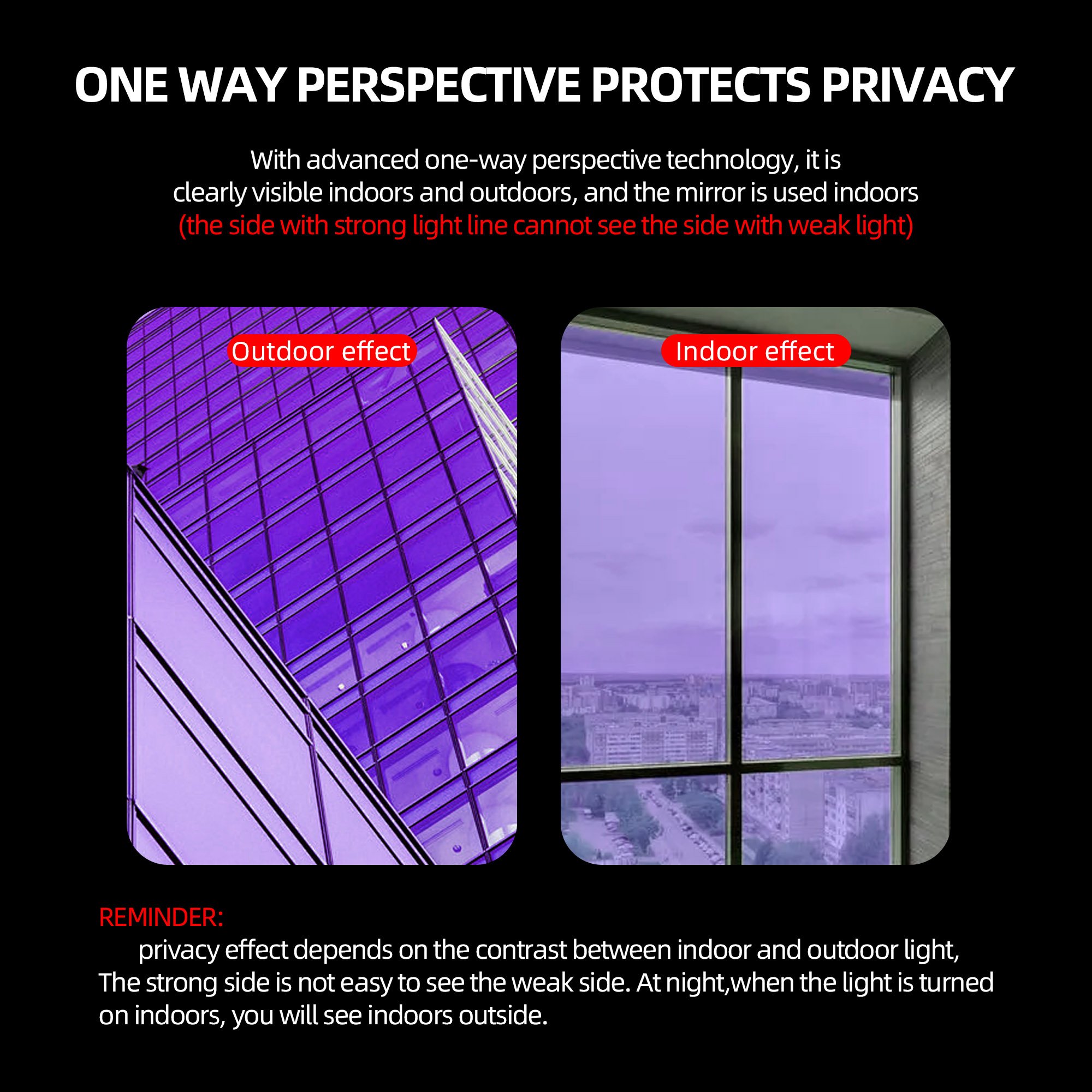 Purple Silver Color Effect One-Way Privacy Protective Architectural Film PET Material for Indoor Home Decoration Protective Film