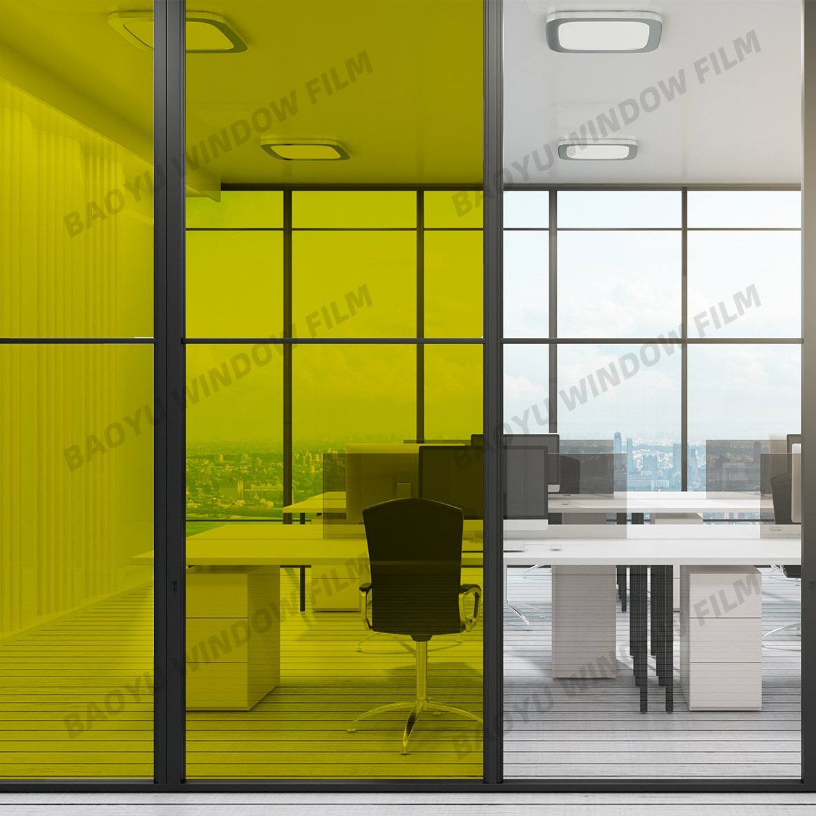 home office color Beautiful Decorative film colorful Block UV Green grass yellow