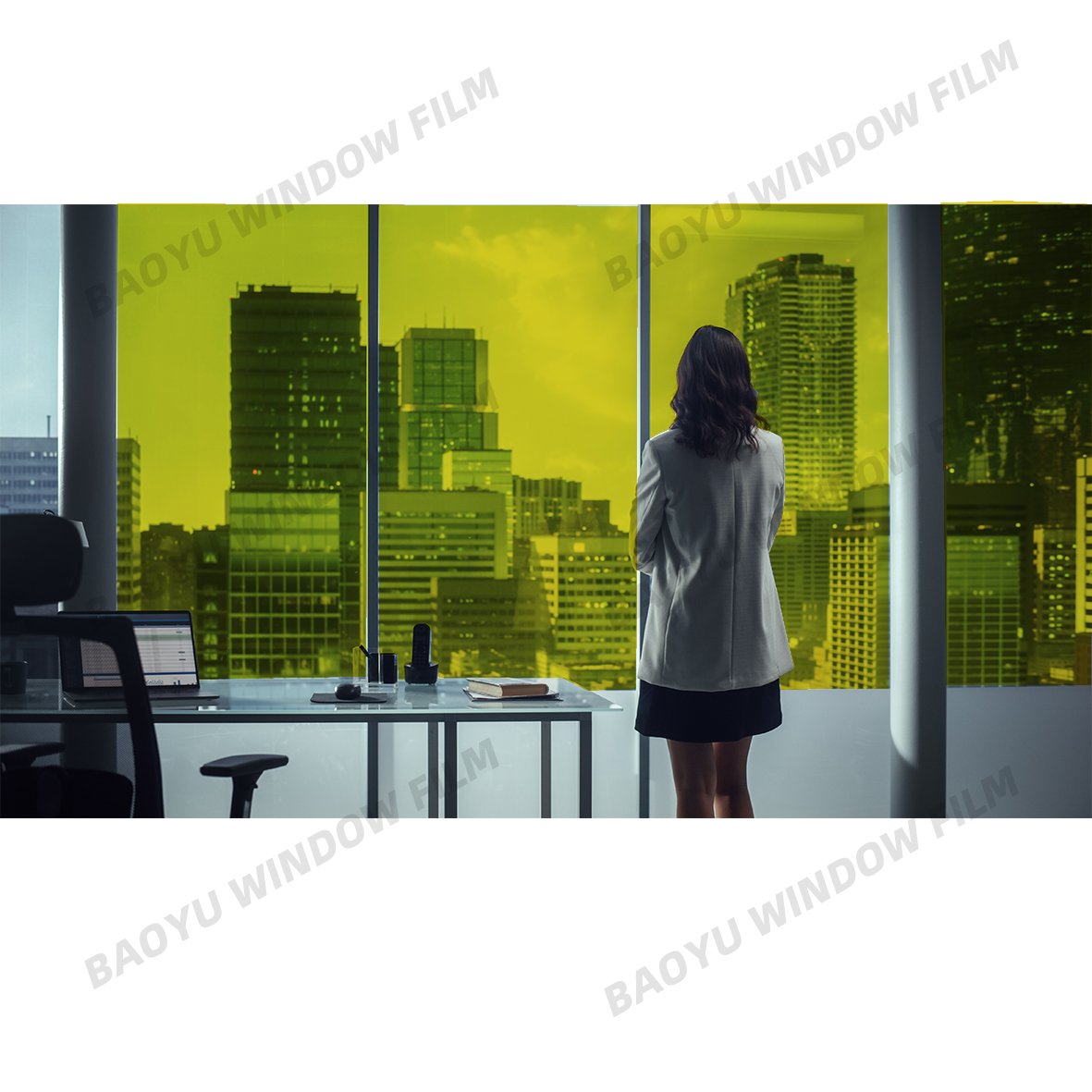 home office color Beautiful Decorative film colorful Block UV Green grass yellow