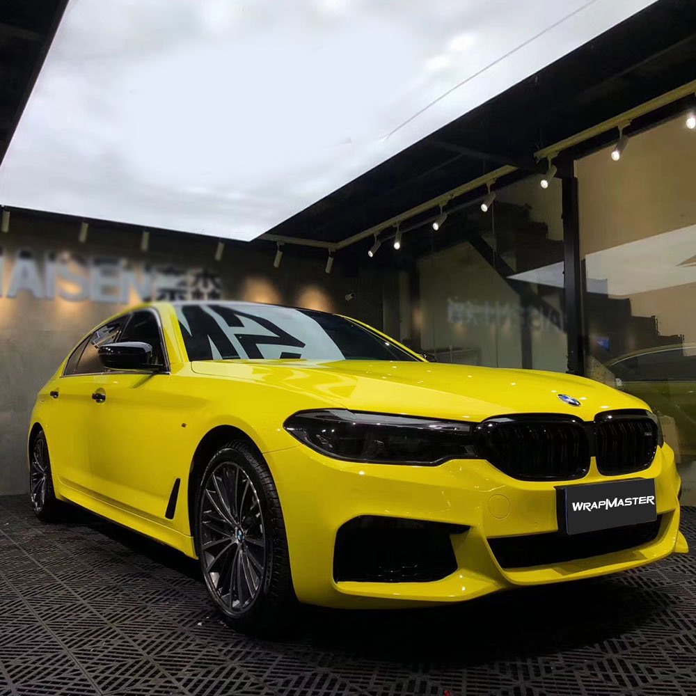 WRAPMASTER 1.52*18m PET Liner Super Gloss Crystal Maize Yellow Vinyl Wrap Car Wraps Car Stickers