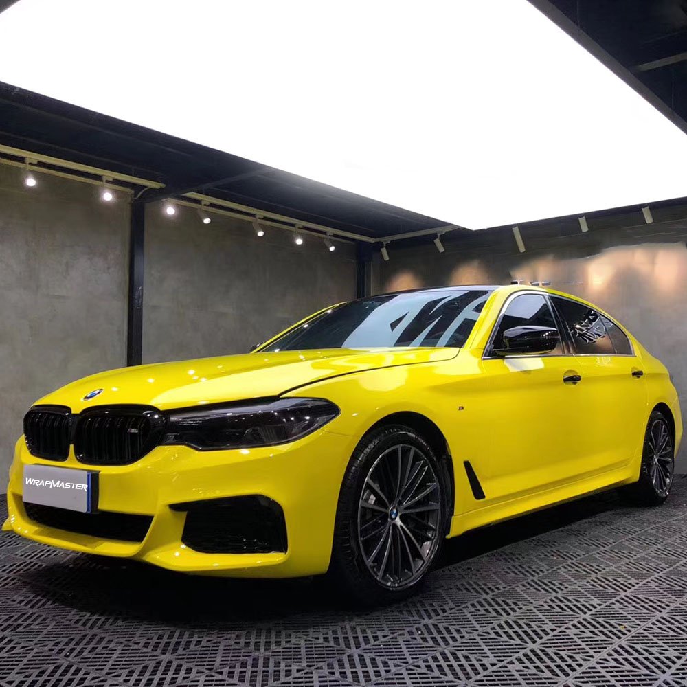 WRAPMASTER 1.52*18m PET Liner Super Gloss Crystal Maize Yellow Vinyl Wrap Car Wraps Car Stickers
