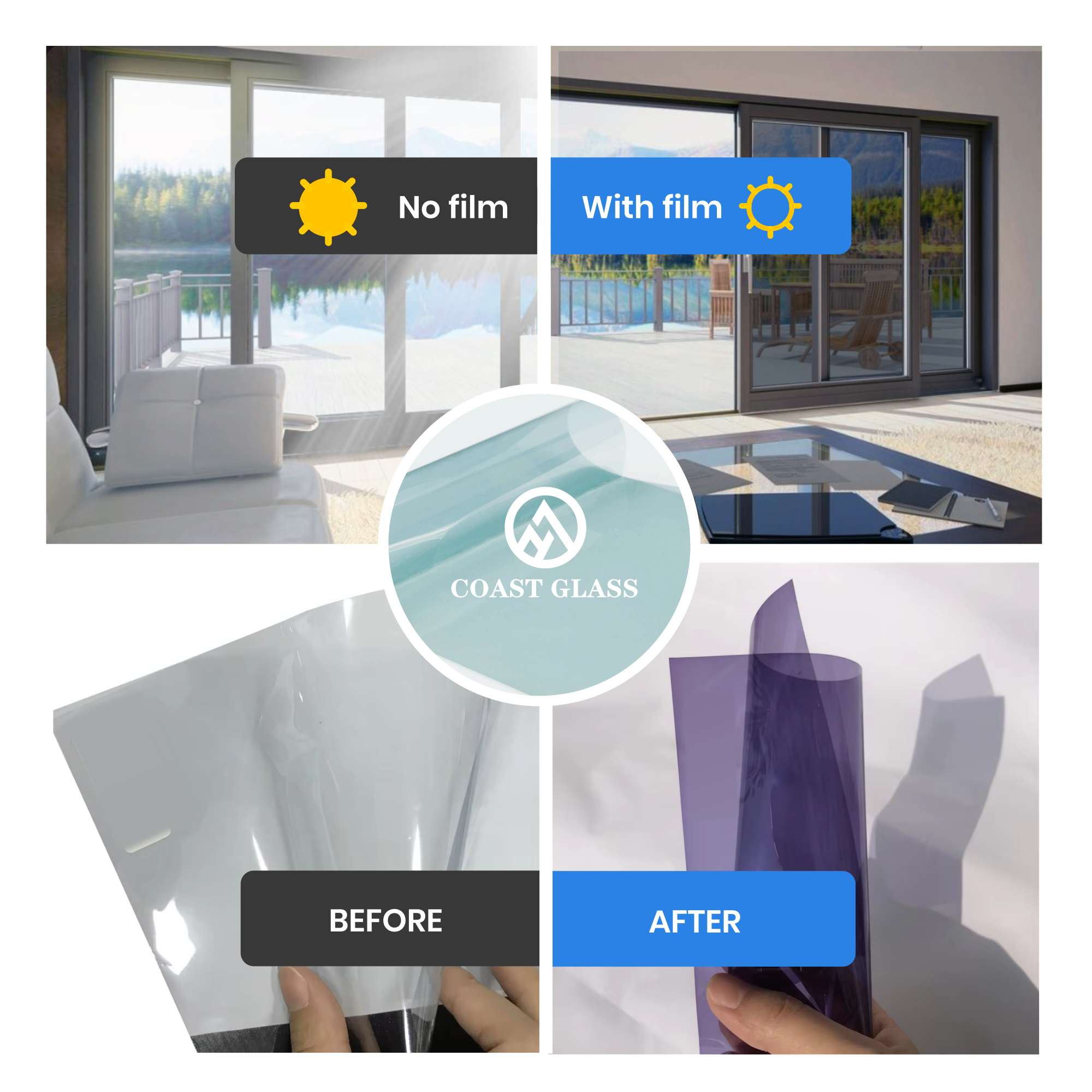 Photochromic Window Film UV Color Change Self Adhesive Anti-Glare Safety Explosion-proof Decorative Film
