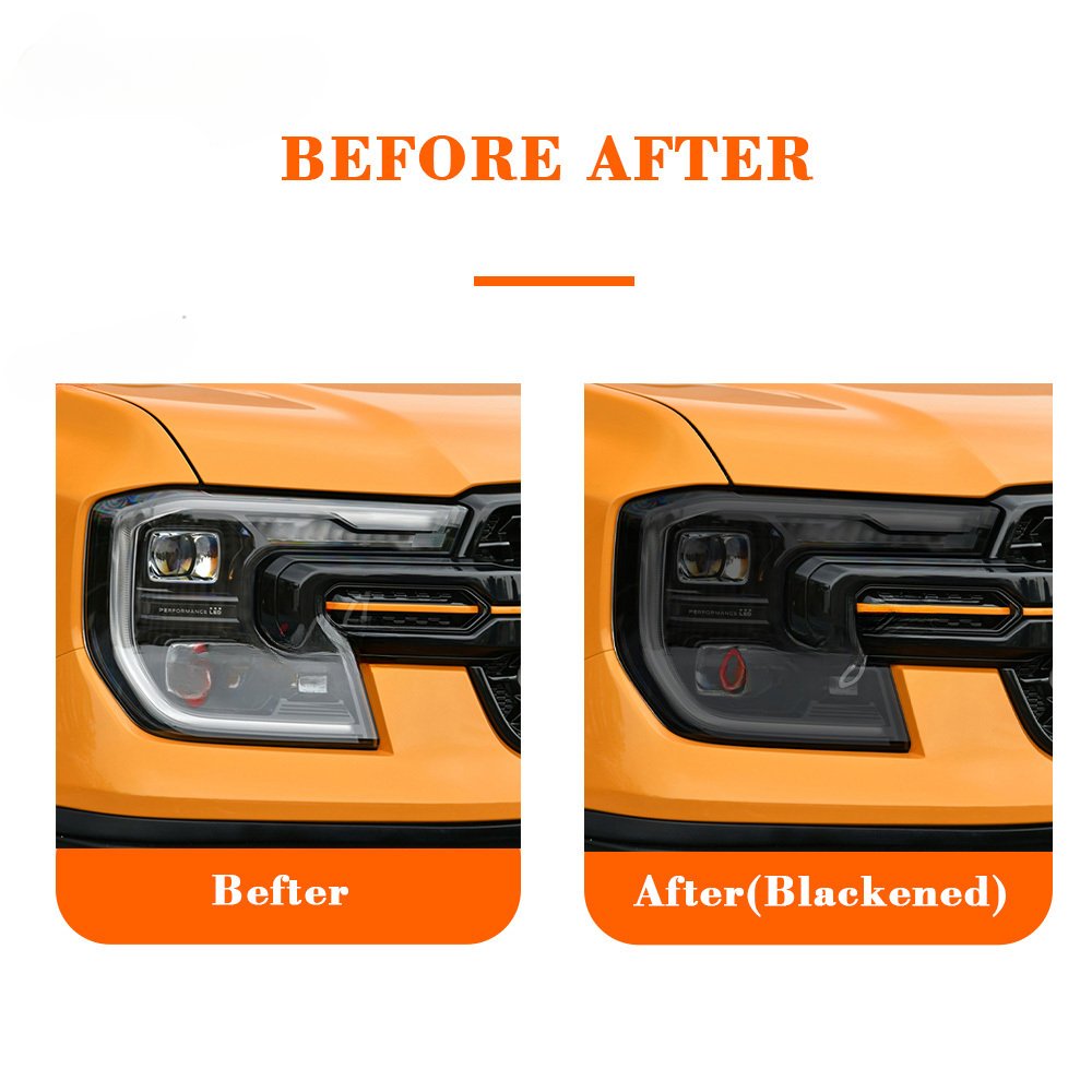 2 Pcs Car Headlight Protective Film Transparent Smoke Black TPU Sticker For Ford Ranger 2023 2024 T9 Wildtrack Raptor