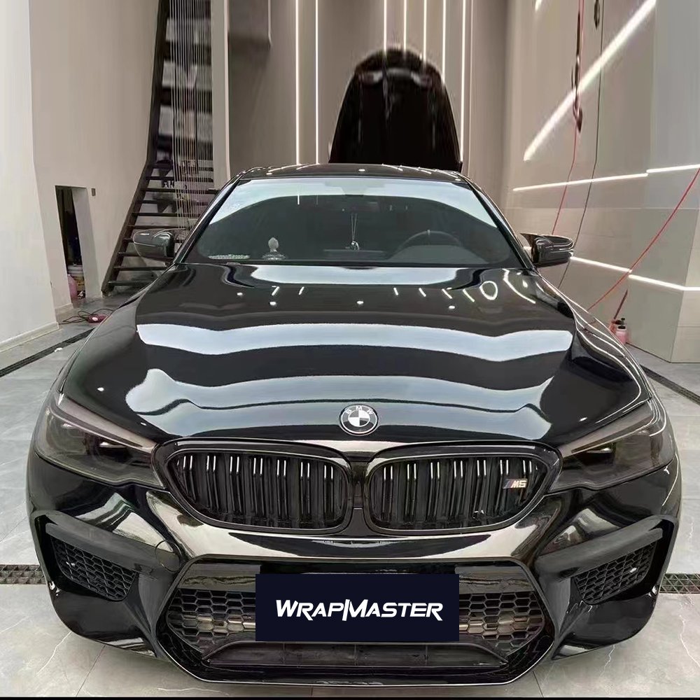 WRAPMASTER 1.52*18m super glossy PET backing car sticker Fixable Gloss Piano Black car wrapping film